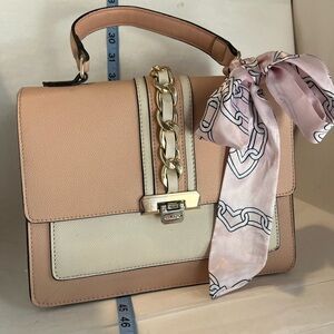 Aldo Tan and Cream Satchel with Gold Chain